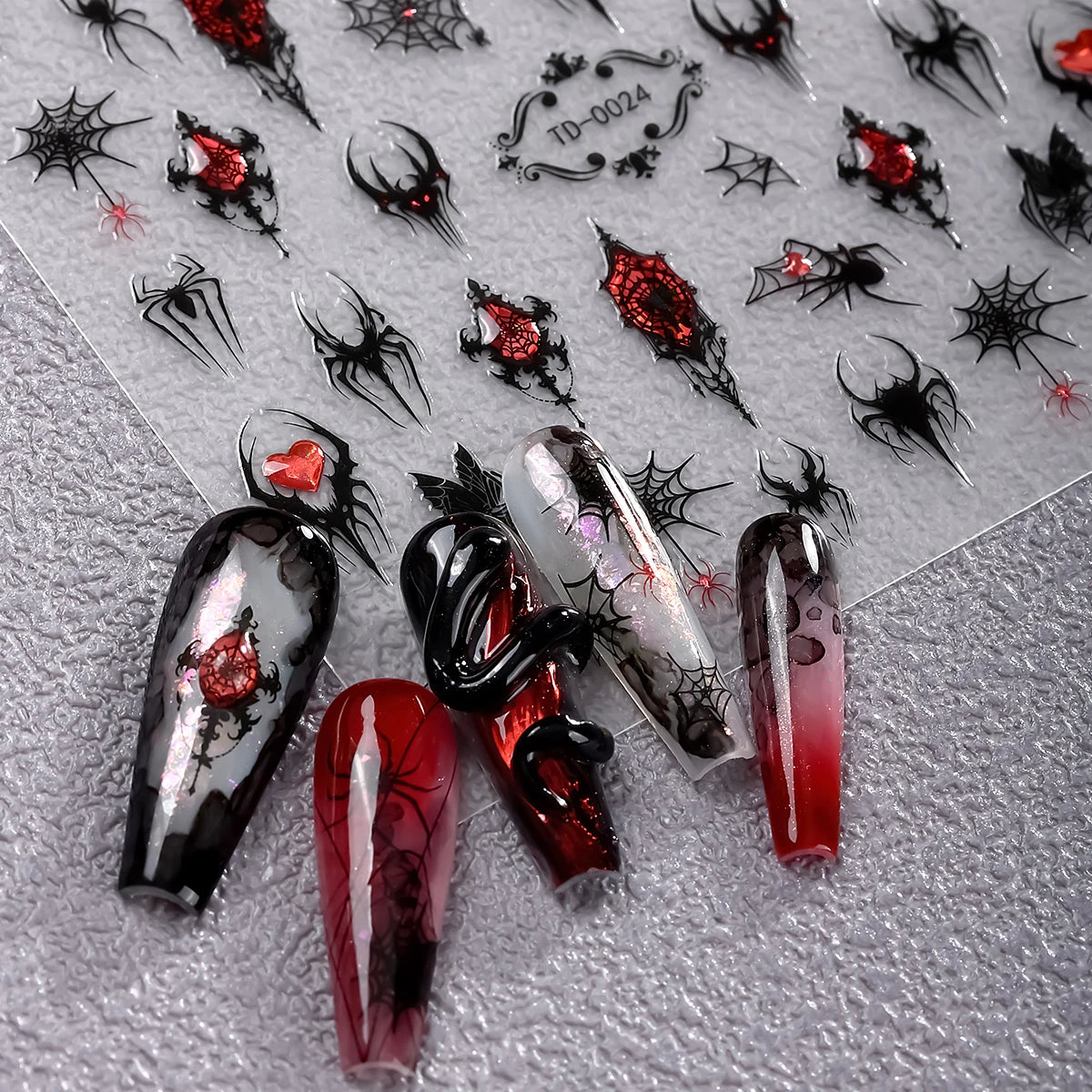 2pcs 5D Red and black Gothic Nail Art Stickers Rose Spider Wing Y2K Nail Decals for DIY Nail Decoration Manicure Sliders