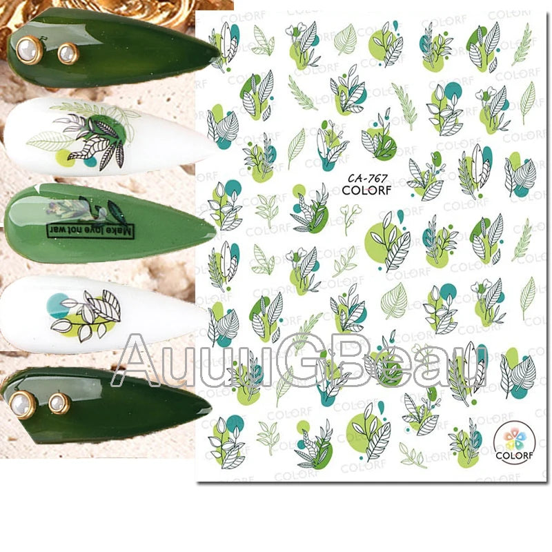 3d Nail Art Decals Geometric Lines Daisy Sunflowers Letters Adhesive Sliders Nail Stickers Decoration For Manicure