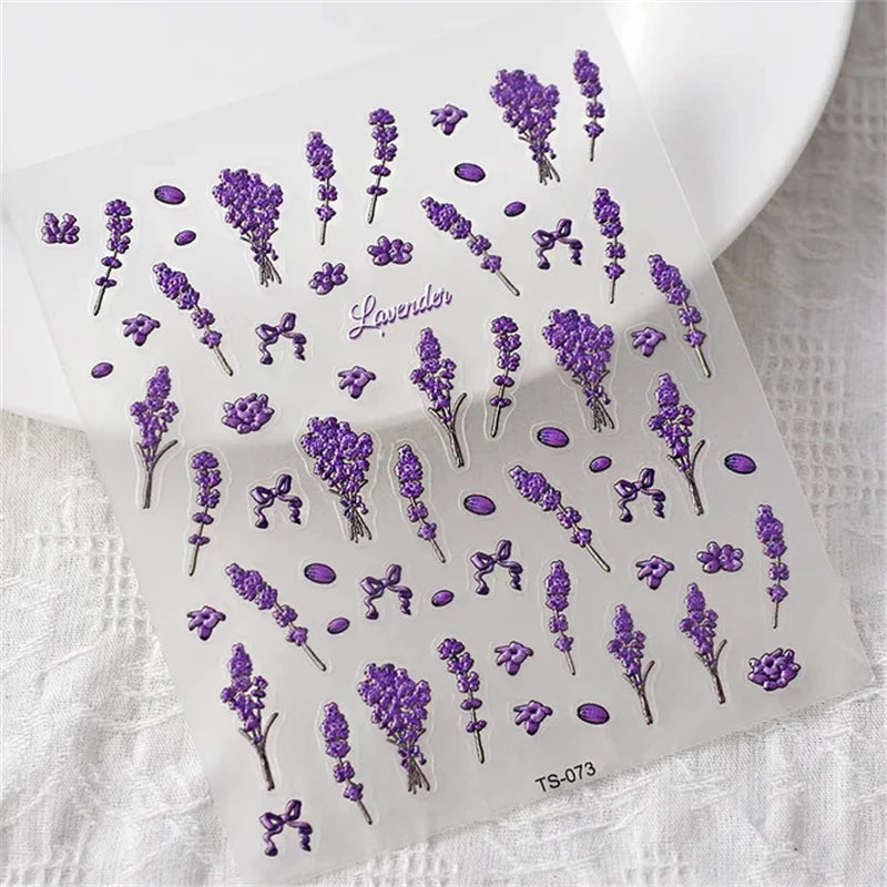 1Pcs Lovely Cat Green Potted Plant Flowers Nail Stickers 5D Reliefs Self Adhesive Nail Art Stickers Manicure Decorations Decals
