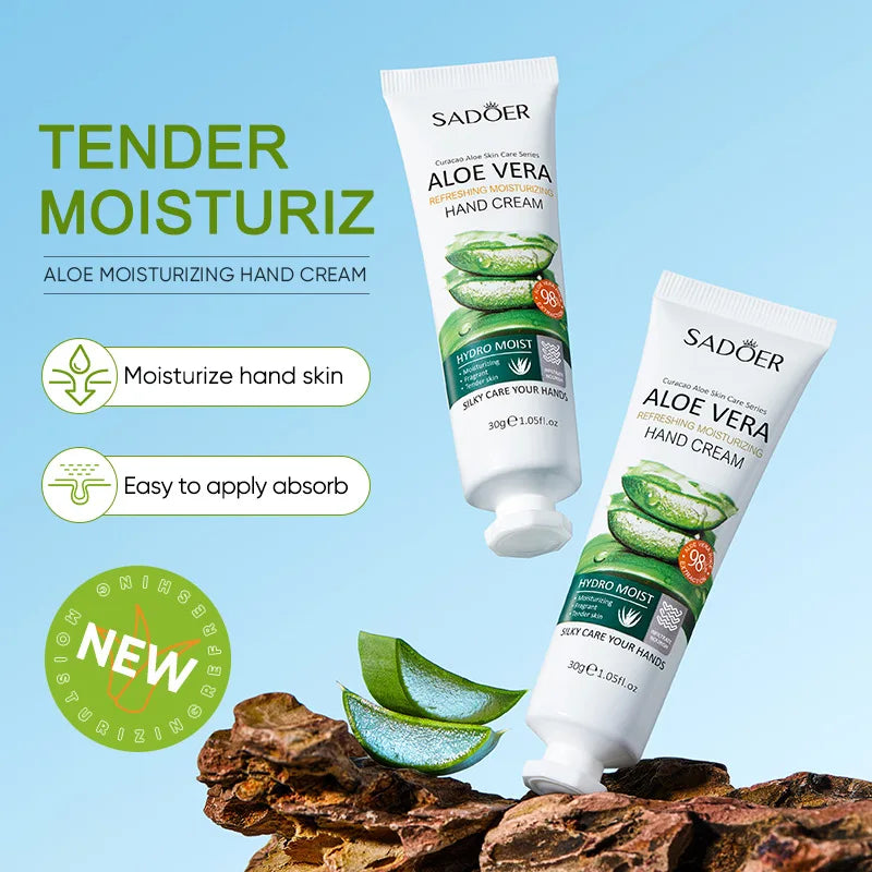 3/5pcs SADOER Refreshing Moisturizer Hand Cream Aloe Vera Tender Skin Hydrate Soothe Dryness Fast Absorbing Hands Skin Care