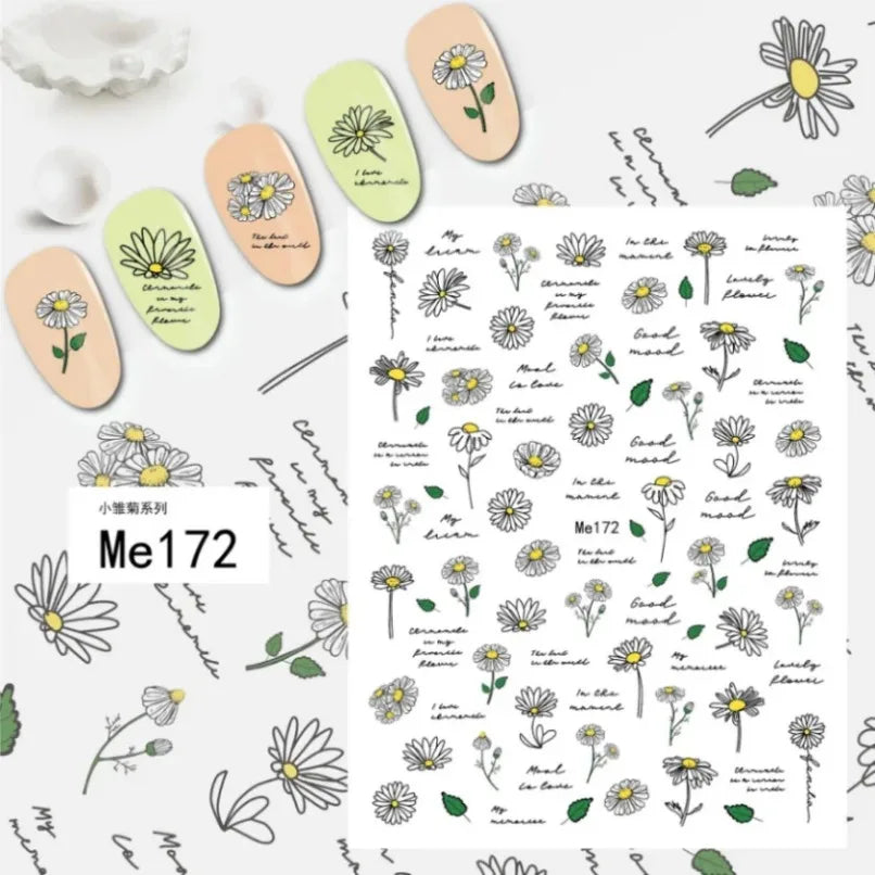 3D Flower Petal Nail Stickers Purple Pink Tulip Leaf Clover Summer Avocado Fruit Geometric Line Floral Manicure Decoration