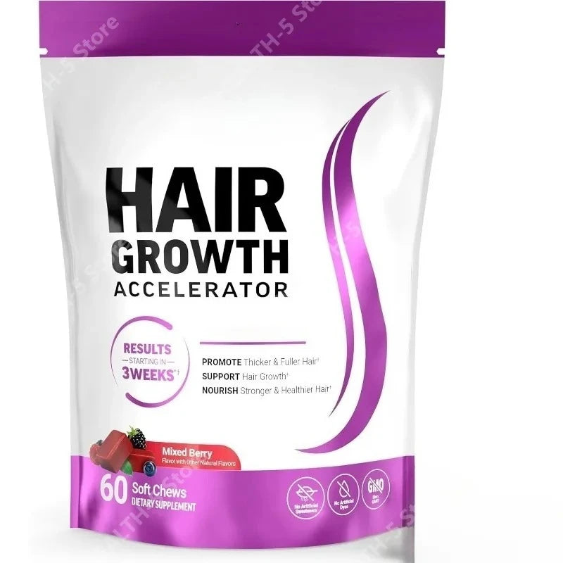 Biotin Hair Growth Soft Chews Supplement, Support Fuller Thicker Hair, Vitamin C & E for Healthy Hair Nourishment, 60 Gummy