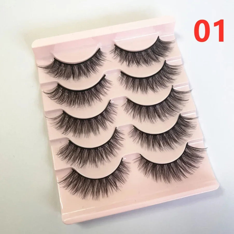 AMSNCN NEW 5Pair 100% Real 3D Mink Lashes Soft Natural False Eyelashes Makeup Long Eye Lashes Eyelash Extension CiliosH13mini
