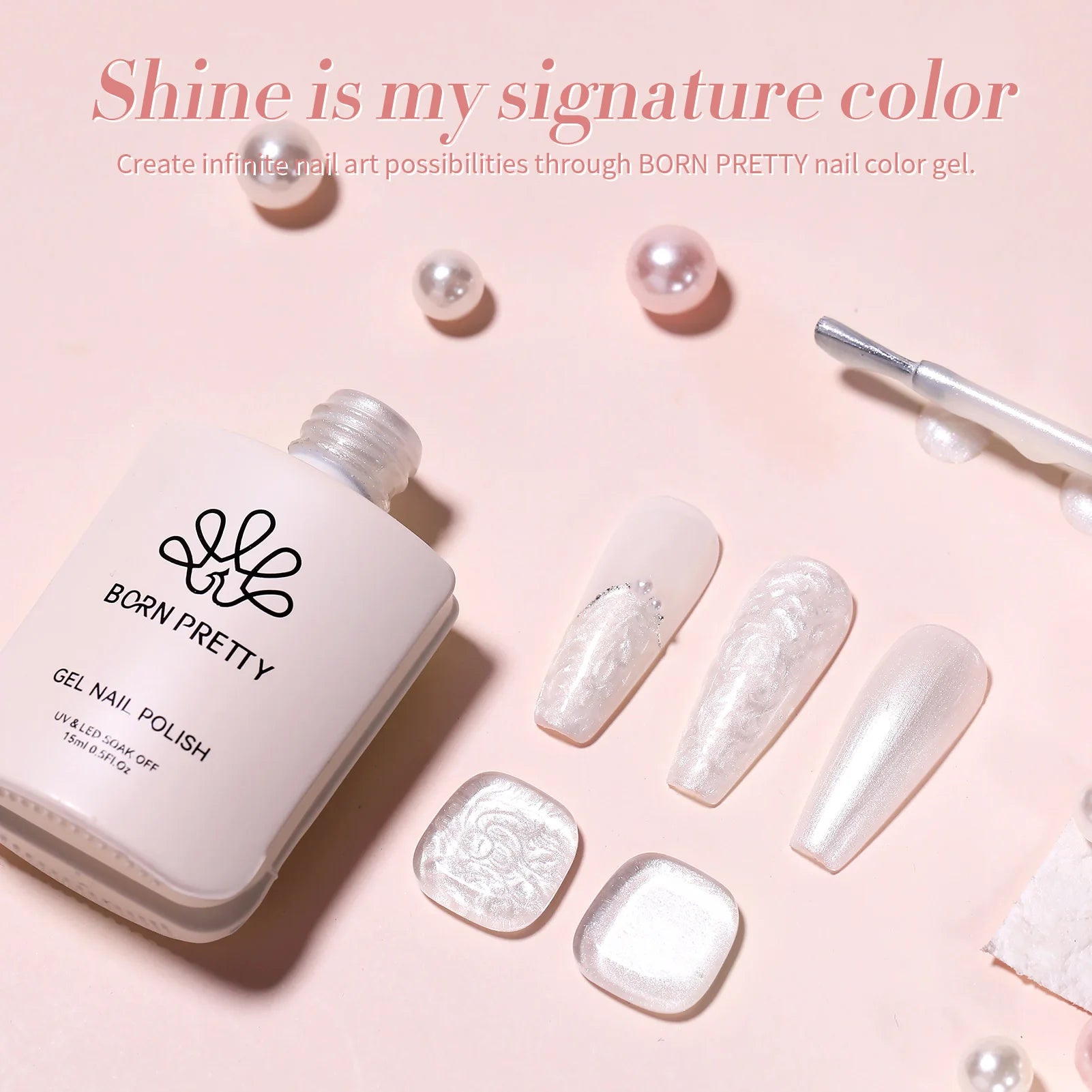 BORN PRETTY 15ML Pearl White Pearl Shell Thread Gel Nail Polish Shiny Glitter Varnis Semi Permanent For Soak Off Gel Nail Art