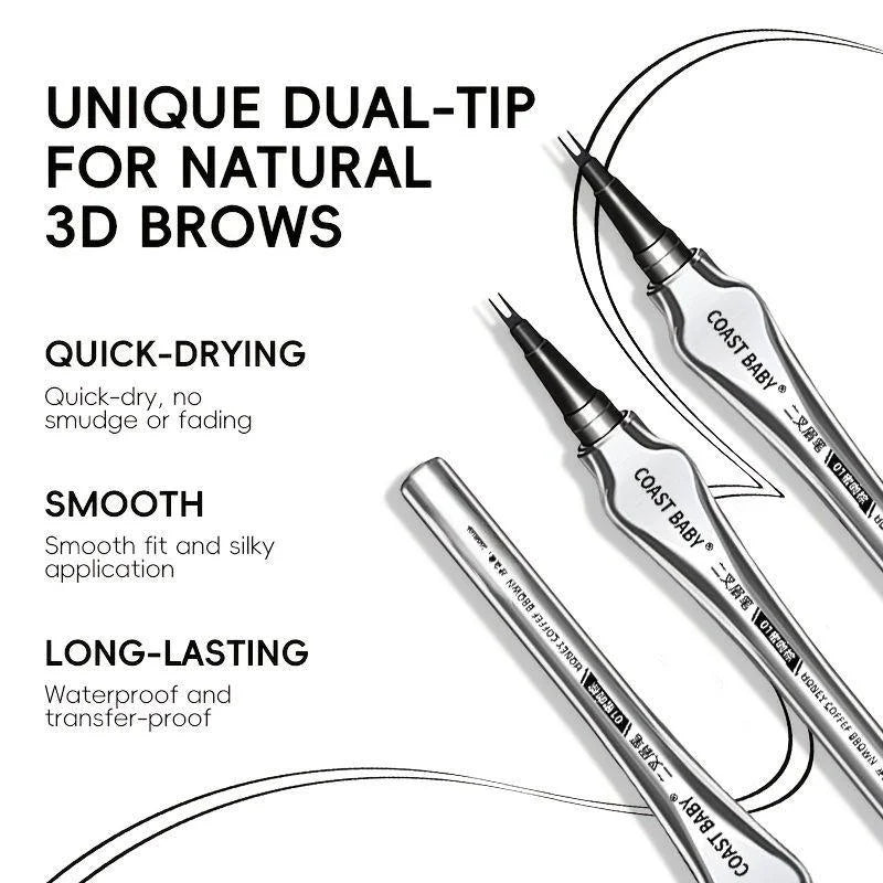 Beginner Friendly 2 Forks Tip Eyebrow Pen COAST BABY Waterproof Long Lasting Natural Smudge Proof Brow Pen