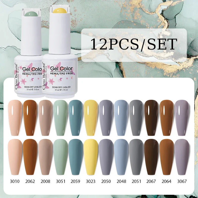 Clou Beaute 12pcs Gel Nail Polish Manicure Set Color 15ml White Glass Bottle Nail Art Kit Vernis Semi Permanent Nail Art Varnish