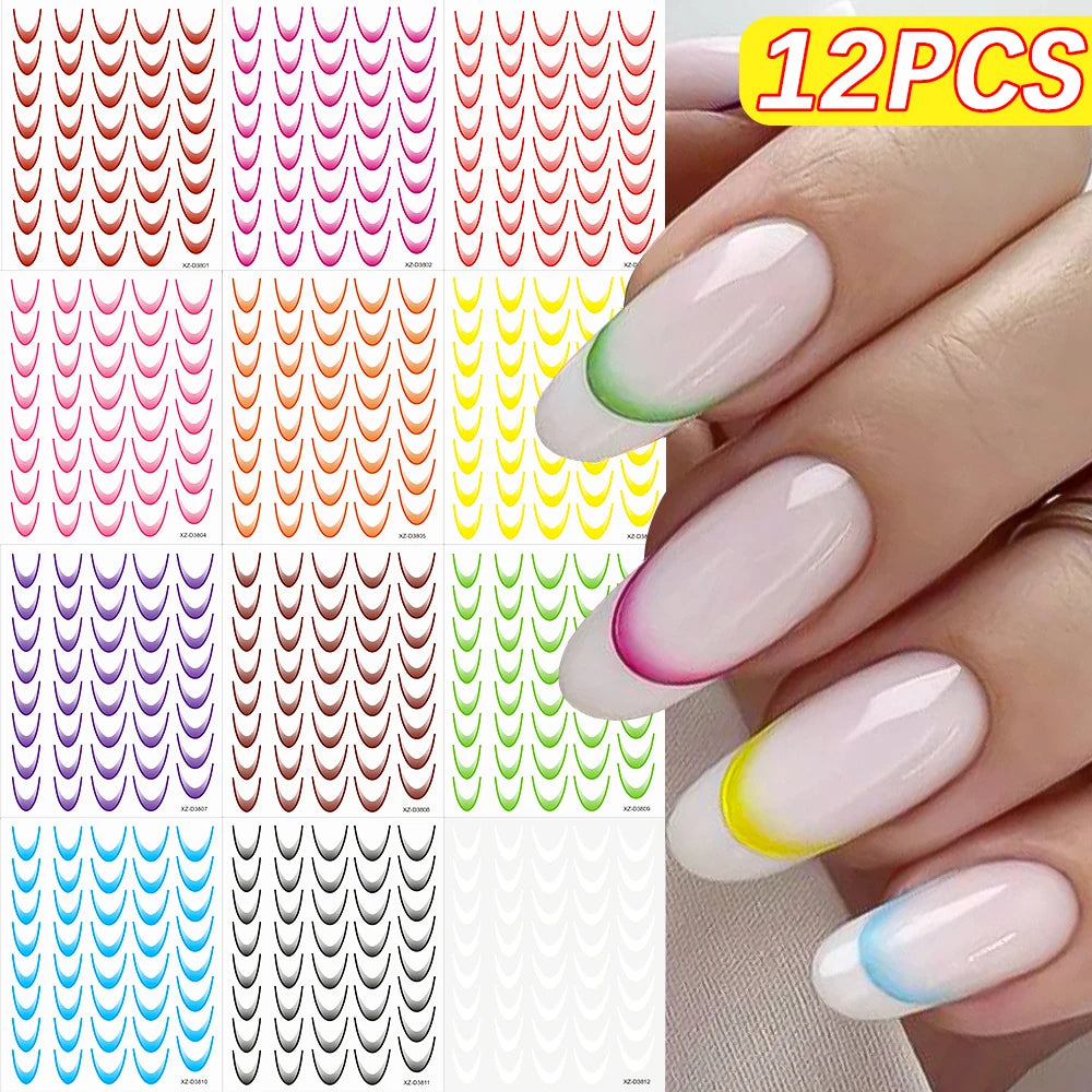 8/9/12/18Pcs New French Nail Stickers Guides DIY Nail Decors 3D Self-Adhesive White+Black Sliders Design Stencil DIY Manicure *&