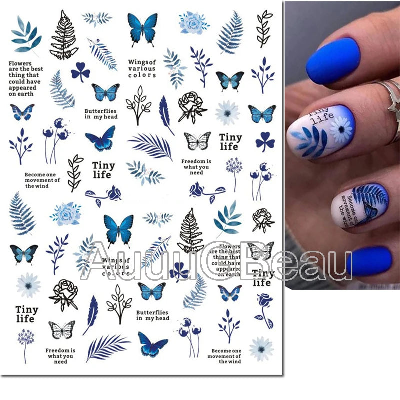 3d Nail Art Decals Geometric Lines Daisy Sunflowers Letters Adhesive Sliders Nail Stickers Decoration For Manicure