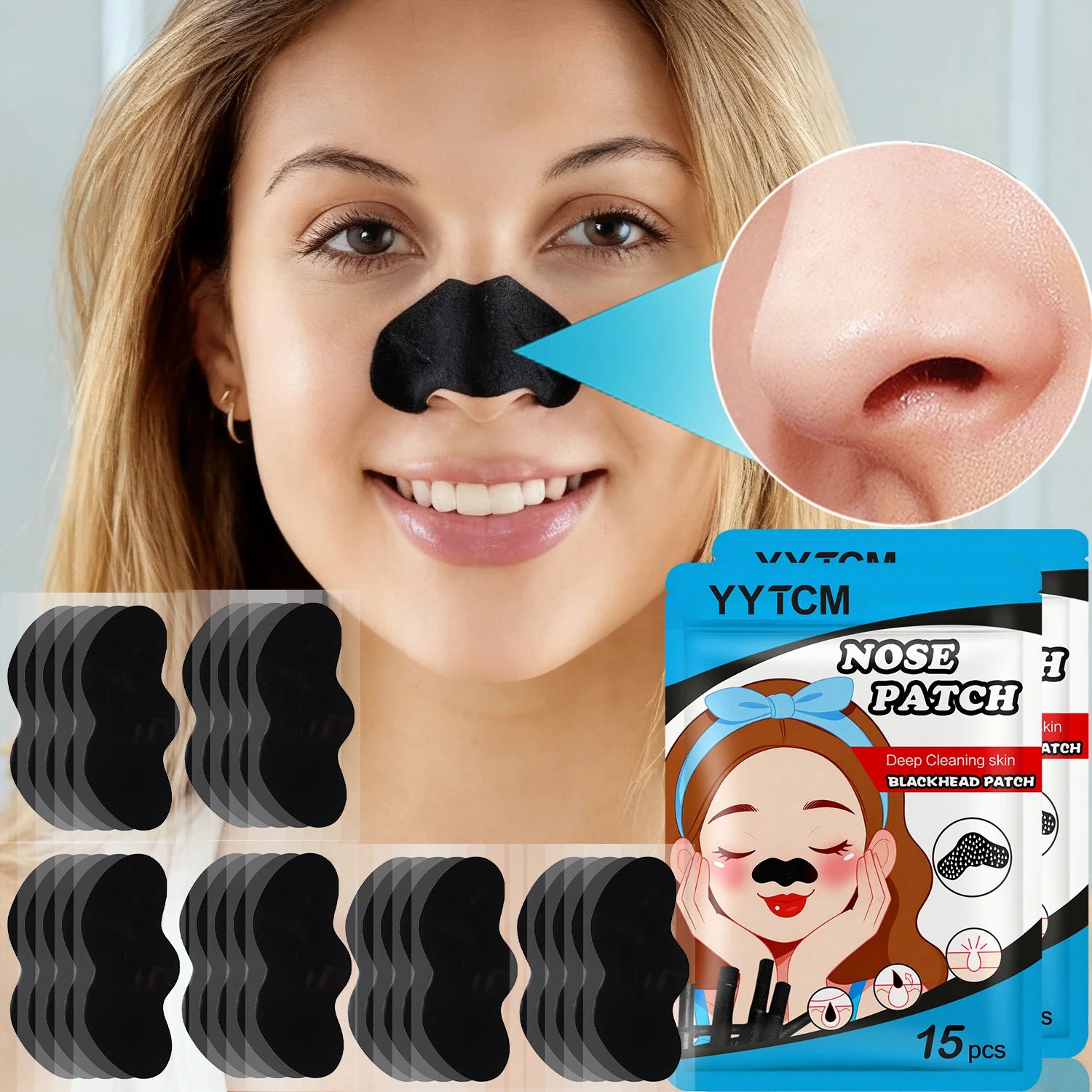 Blackhead Nose Patch, Charcoal Face Nose Mask Deep Cleansing Blackhead Removal Comedone Peel Off Mask 15Pcs/Bag