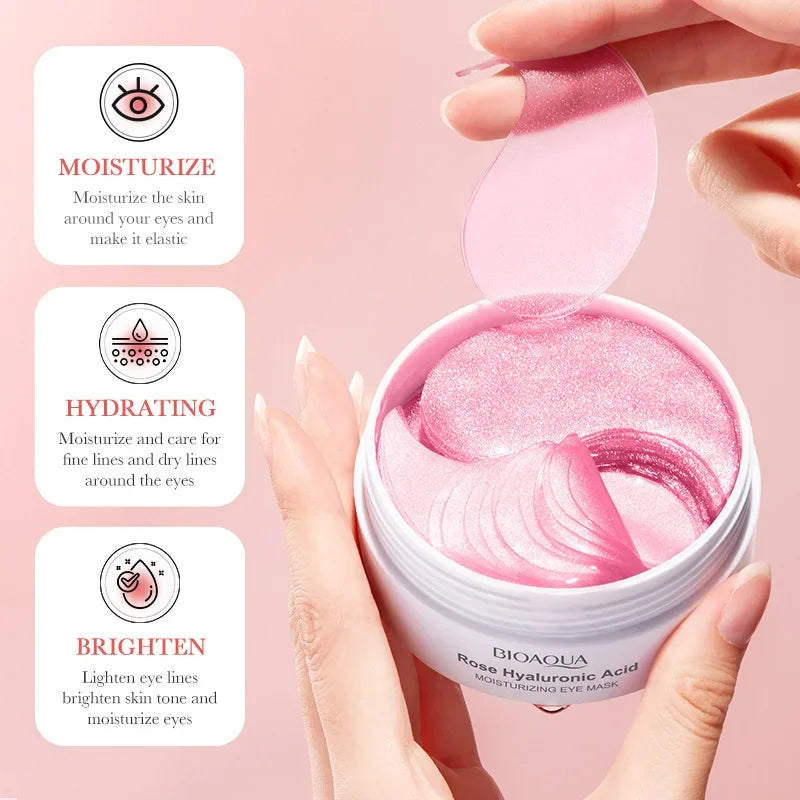 60Pcs Bioaqua Rose Hyaluronic Acid Eye Mask Anti Dark Circles Eye Bags Moisturizing Anti-Aging Eye Patches Skin Care Products