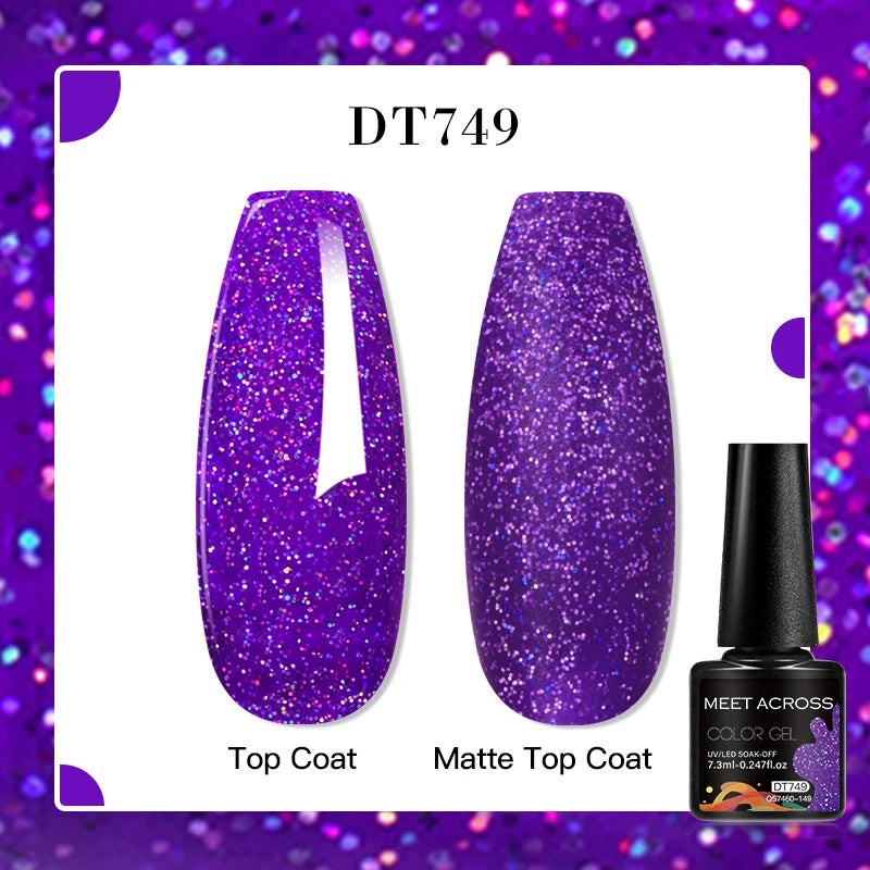 MEET ACROSS 7ml Red Blue Green Metallic Gel Nail Polish Super Bright Mirror Effect Semi Permanent LED UV Gel Nail Art Varnish