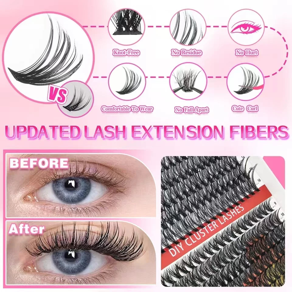 QIUNING Eyelash Clusters Kit Fluffy Individual Lashes Lash Bond and Seal and Remover Faux Mink Lashes Eyelash Extension DIY