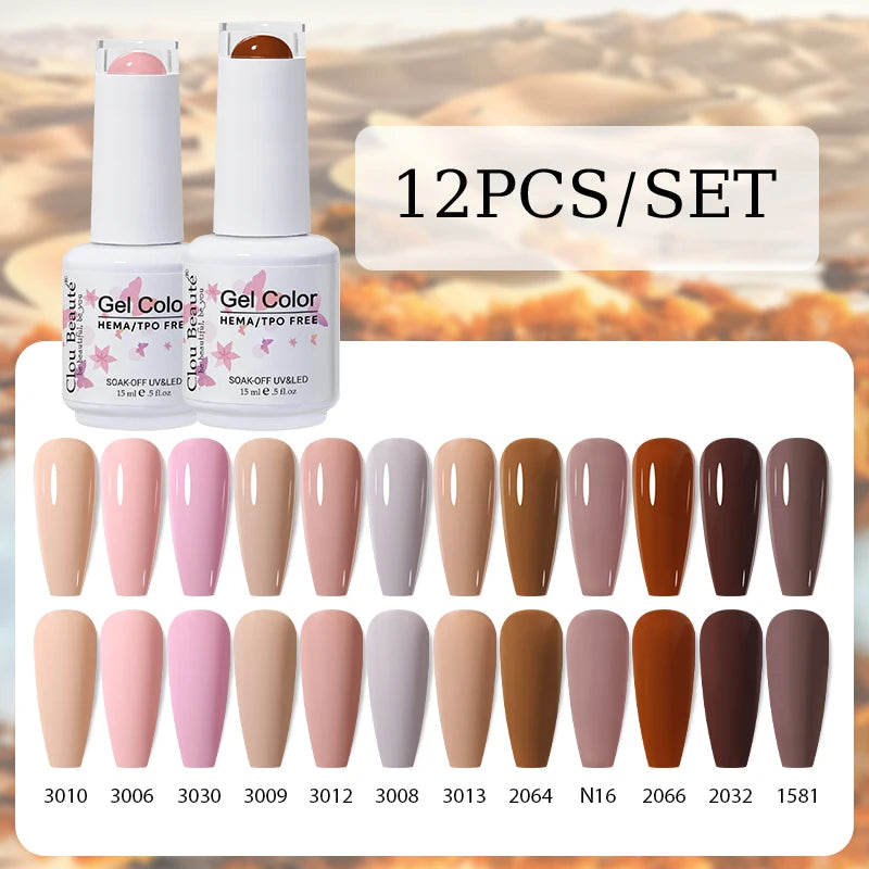 Clou Beaute 12pcs Gel Nail Polish Manicure Set Color 15ml White Glass Bottle Nail Art Kit Vernis Semi Permanent Nail Art Varnish