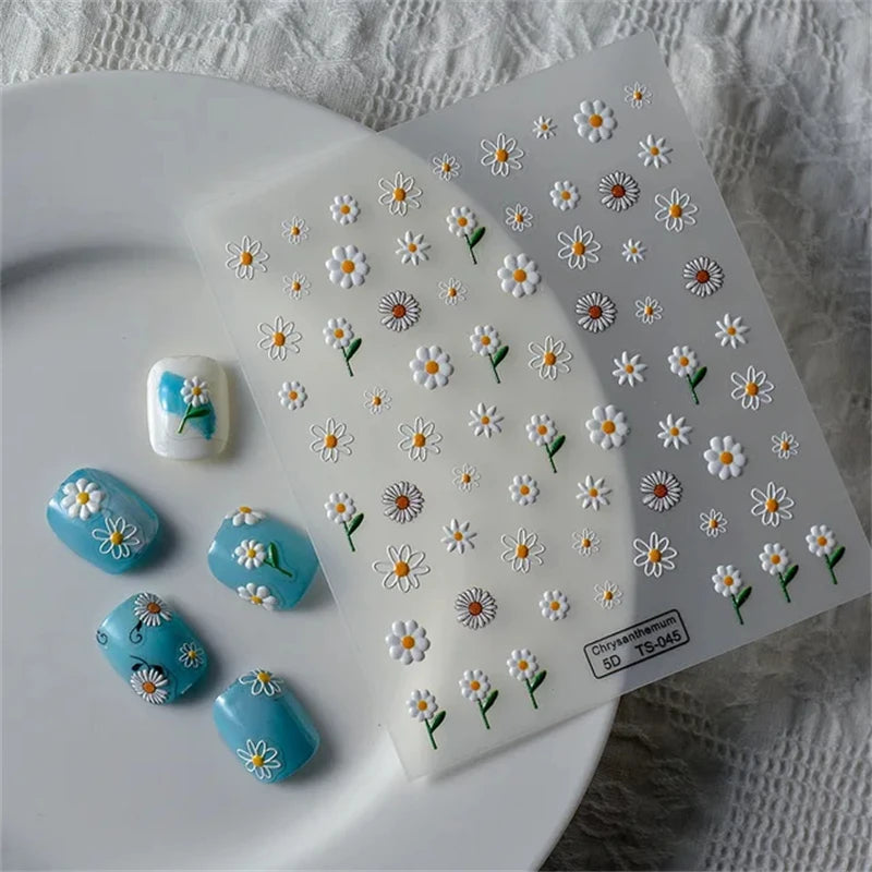 1Pcs Lovely Cat Green Potted Plant Flowers Nail Stickers 5D Reliefs Self Adhesive Nail Art Stickers Manicure Decorations Decals
