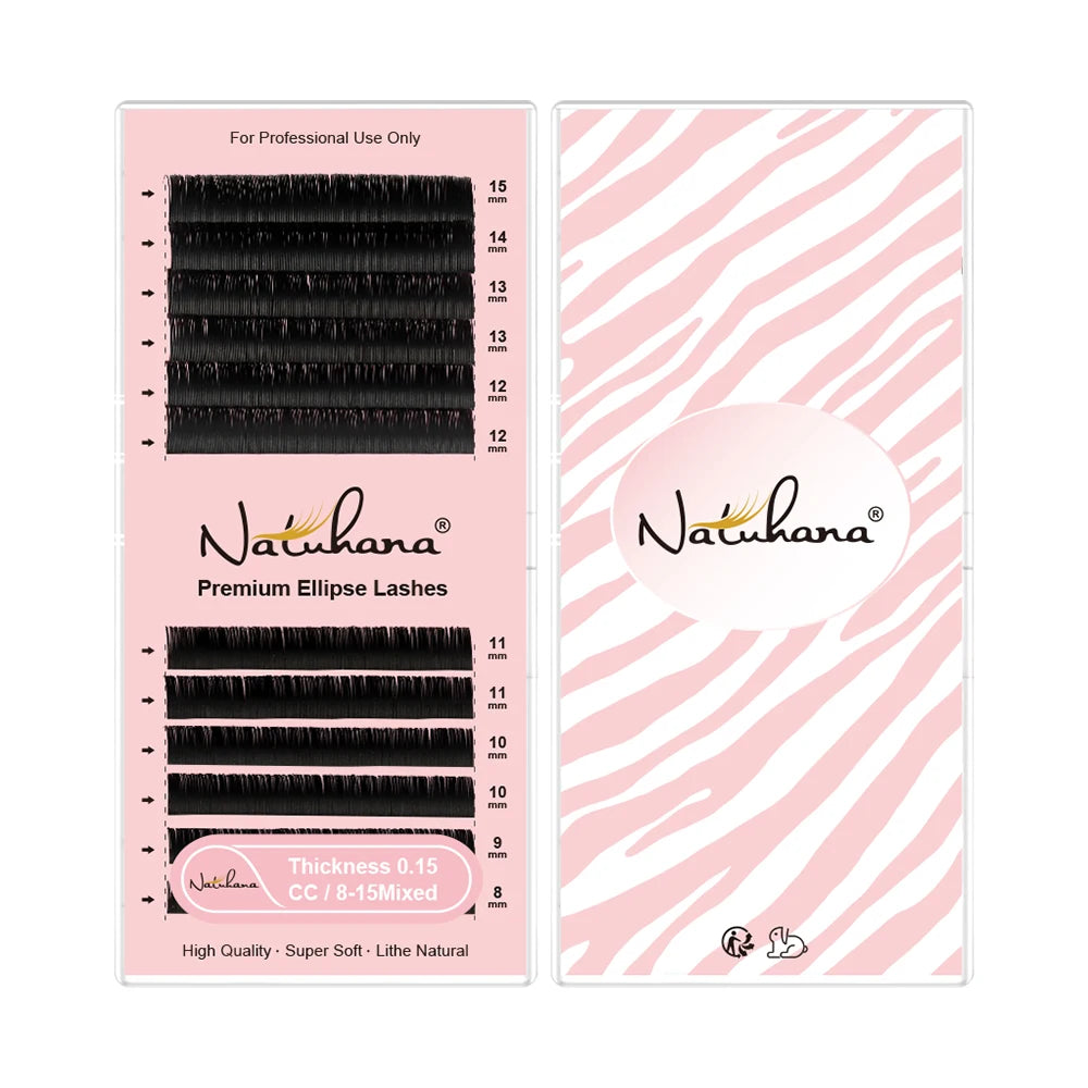NATUHANA Matte Cilios Elipse Flat Eyelash Extension Individual False Mink Ellipse Flat Lashes Wholesale Split Tips Eyelashes