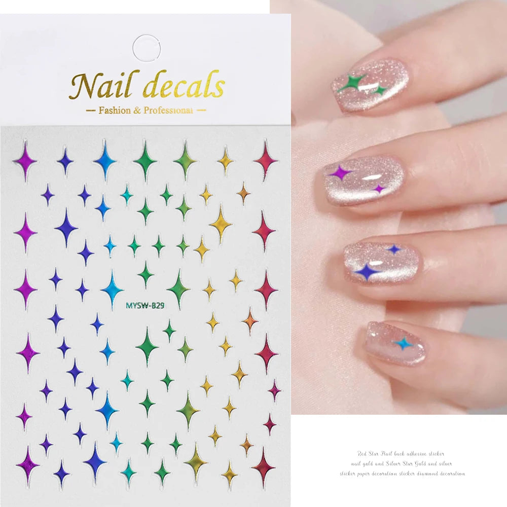 1pcs Star-Themed Nail Art Stickers 3D Self-Adhesive Plastic Decals With Glitter Finish Anime Rectangle Shape Ideal For DIY Nails