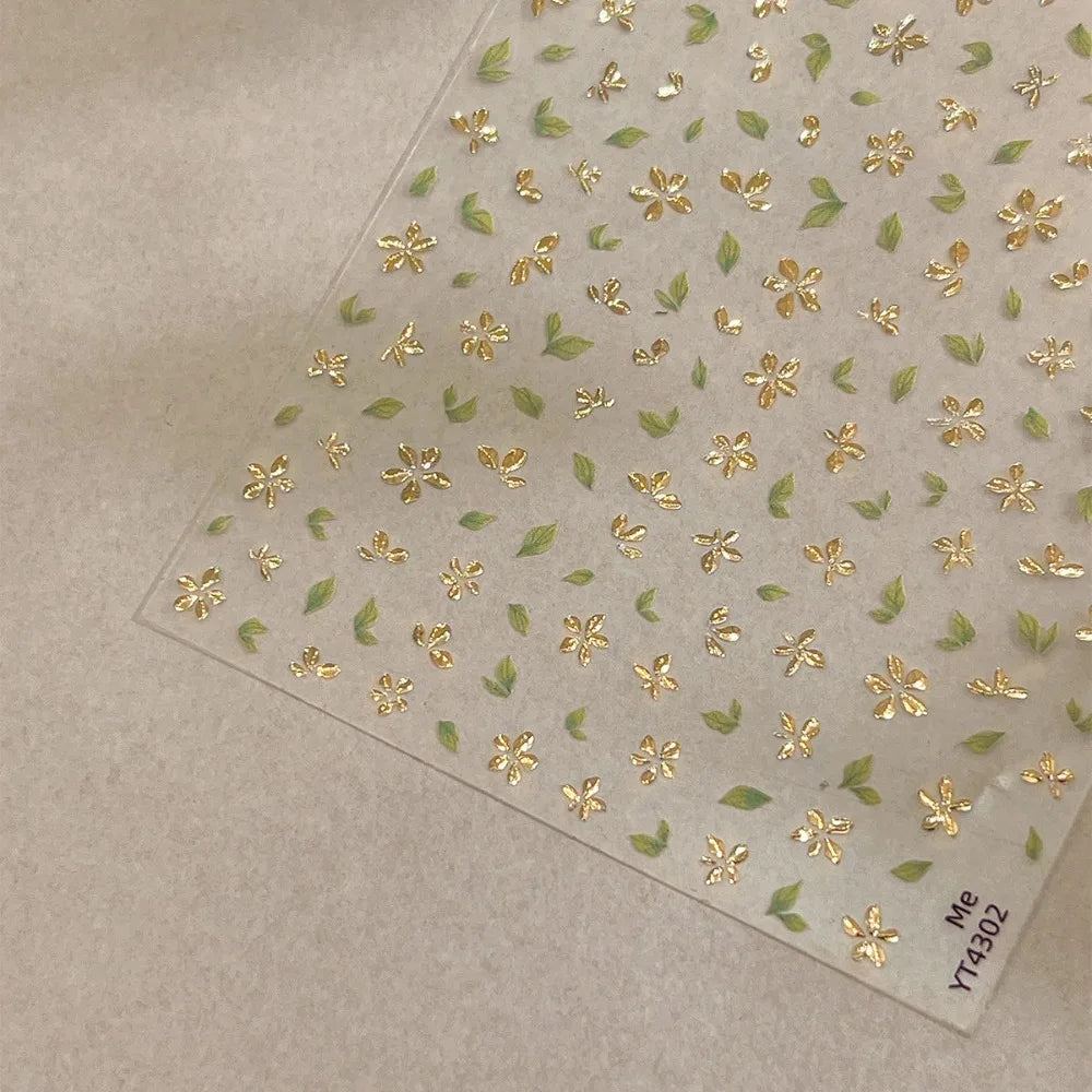 Golden Leaf Five Petal Flower Nail Sticker Bronzing Spring Flowers Adhesive Backing Blossom Nail Slider Decoration Accessories