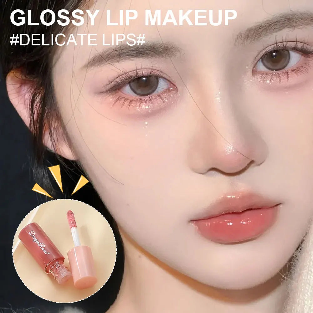 10-Color  Cute Cartoon Mini Mirror Lip Gloss Set, Moisturizing Lip Gloss, Long-Lasting, Fades Lip Lines, Touch-Ups Lipstick