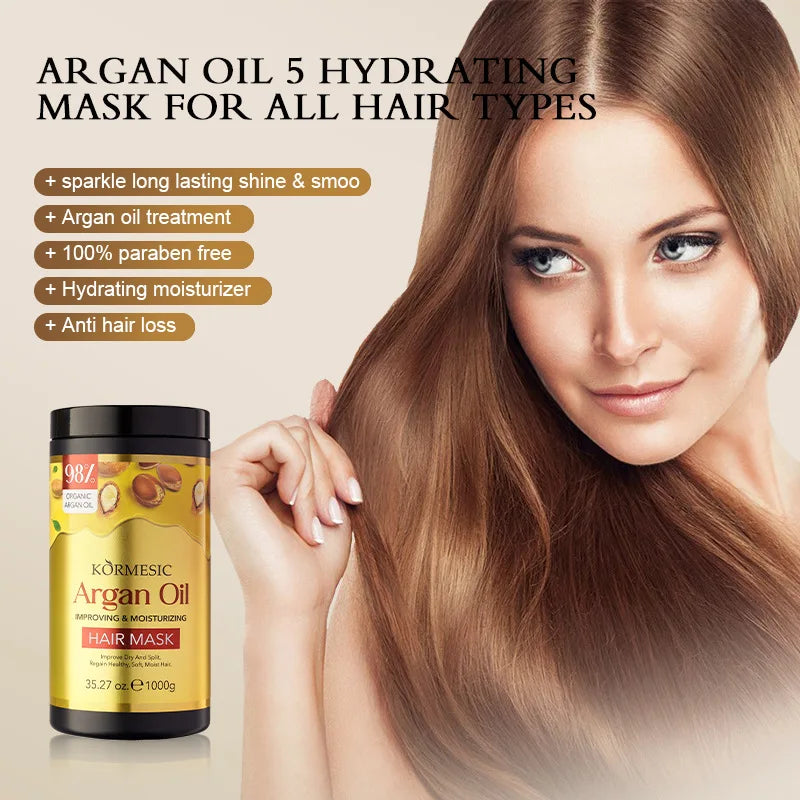 Argan Oil Hair Mask 1000ml Protein Straighten Repair Dry Frizzy Damaged Cream Pro Soft Smooth Shiny Deep Moisturizing Hair Care