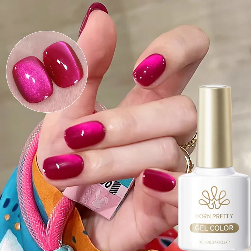 BORN PRETTY 10ml Autumn Gold Pink Glitter Cat Magnetic Gel Nail Polish Jelly Pink Semi Permanent Soak Off UV LED Varnish