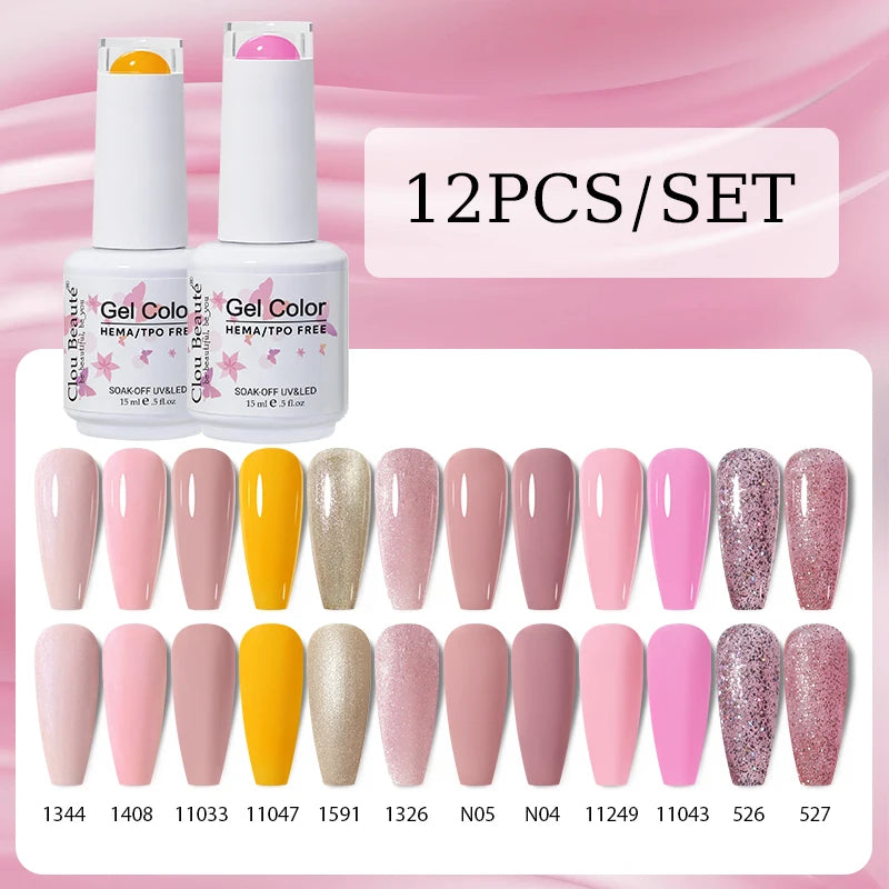 Clou Beaute 12pcs Gel Nail Polish Manicure Set Color 15ml White Glass Bottle Nail Art Kit Vernis Semi Permanent Nail Art Varnish