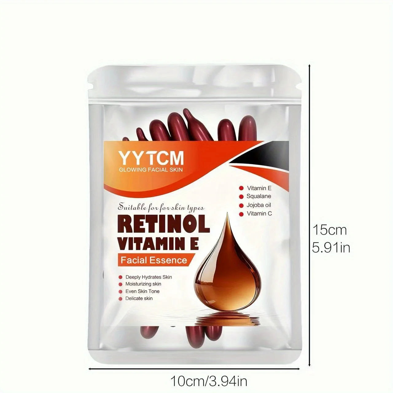 Retinol Vitamin E Deep Moisturizing Capsule Essence, Hydrates, Firms, and Smooths Skin, Contains Plant-Based Squalane, Vitamin C, Deep Moisturizing and Brightening Skin Essence (0.4Gx30 Capsules)/Pack-1 Pack