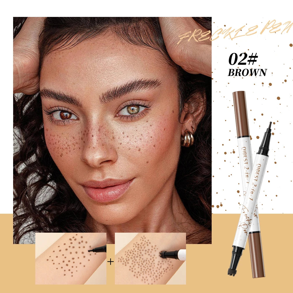 QIBEST Double-end Freckles Stamp Pen Makeup 2-IN-1 Freckle Seal Waterproof Face Concealer Contour Natural Brown Freckle Cosmetic