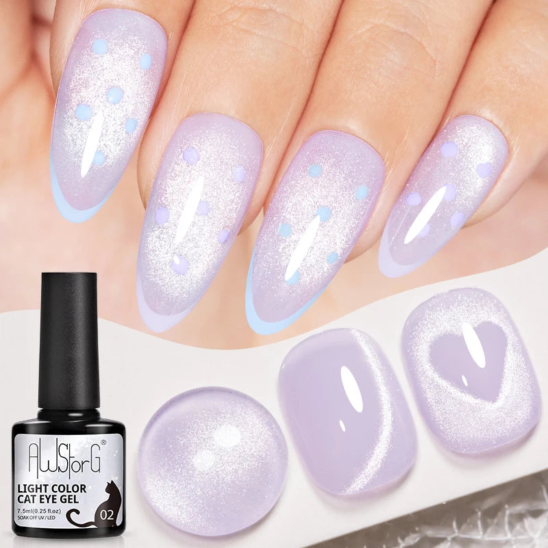 AWStorG Intense Rainbow Cat Eye Gel 5ml Holographic Laser Magnetic Nail Gel Soak Off UV LED Gel Polish Shiny Rainbow Manicur