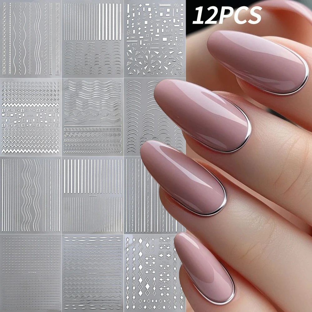 8/9/12/18Pcs New French Nail Stickers Guides DIY Nail Decors 3D Self-Adhesive White+Black Sliders Design Stencil DIY Manicure *&