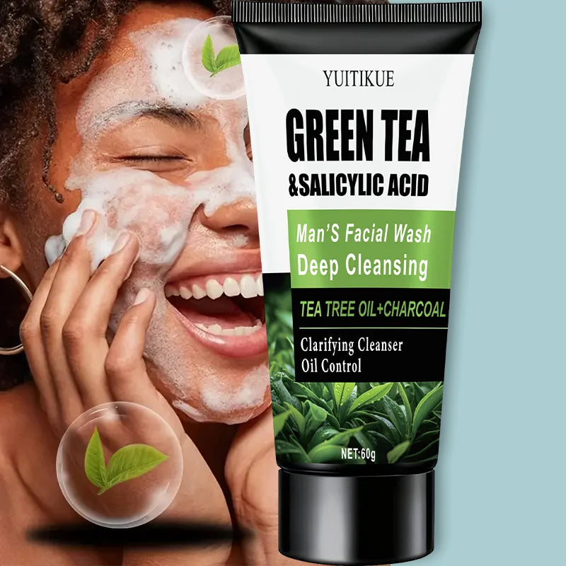 WaterIceLevin Green Tea Salicylic Acid Mens Facial Wash Deep Cleansing Oil Control Tea Tree Charcoal Refreshing Gentle Cleanser