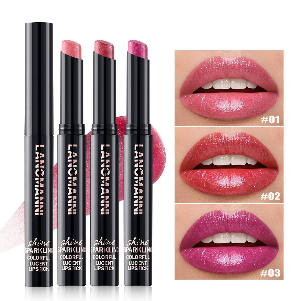 LANGMANNI 10 Colors Slant Mouth Pearlescent Swivel Slant Mouth Design Lipstick Single Pack Lipstick Lasting Color Lip Gloss