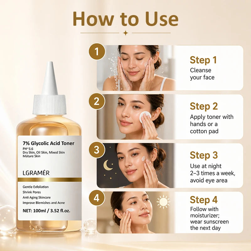 7% Glycolic Acid Exfoliating Toner,Exfoliating Facial Toner,Pore Minimizing Toner,Smooth Skin, Even Tone,Hydrating Formula 100ml