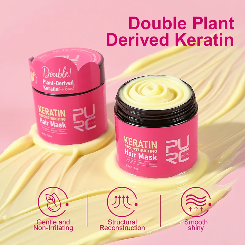PURC Keratin Reconstructing Hair Mask Plant-derived Keratin Deep Repair Strengthen Rebuild Smooth Glossy Damaged Hair Treatment