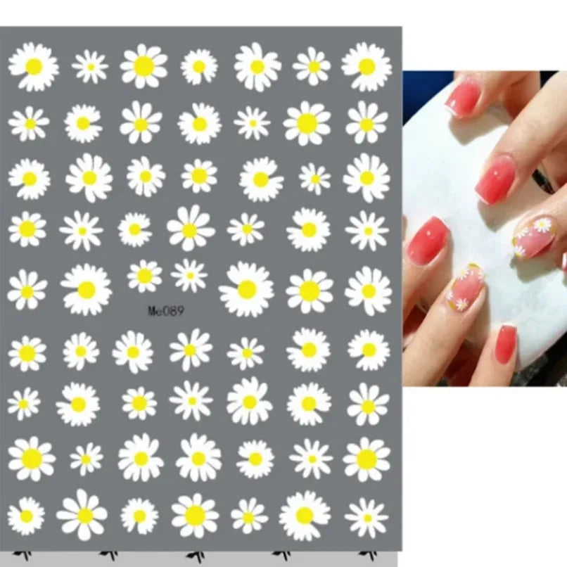 3D Flower Petal Nail Stickers Purple Pink Tulip Leaf Clover Summer Avocado Fruit Geometric Line Floral Manicure Decoration