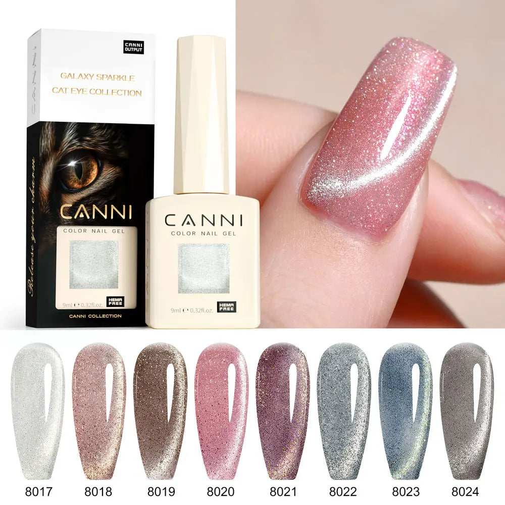 CANNI TPO/HEMA FREE Cat Eye Gel Nail Polish 9ml 48 Colors High Gloss UV-Removable Nail Art for Salon & DIY Manicure