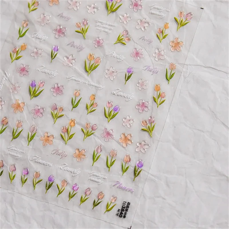 1Pcs Lovely Cat Green Potted Plant Flowers Nail Stickers 5D Reliefs Self Adhesive Nail Art Stickers Manicure Decorations Decals