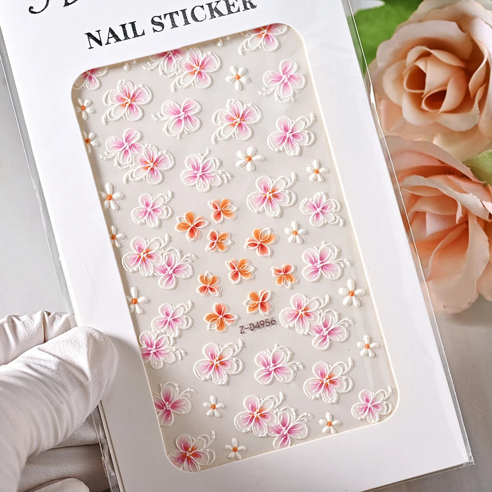 1pcs 5D Cute Colorful Daisy Nail Art Stickers Spring Flowers Tulip White Daisy Nail Decals Summer Blossom Floral Manicure Decora