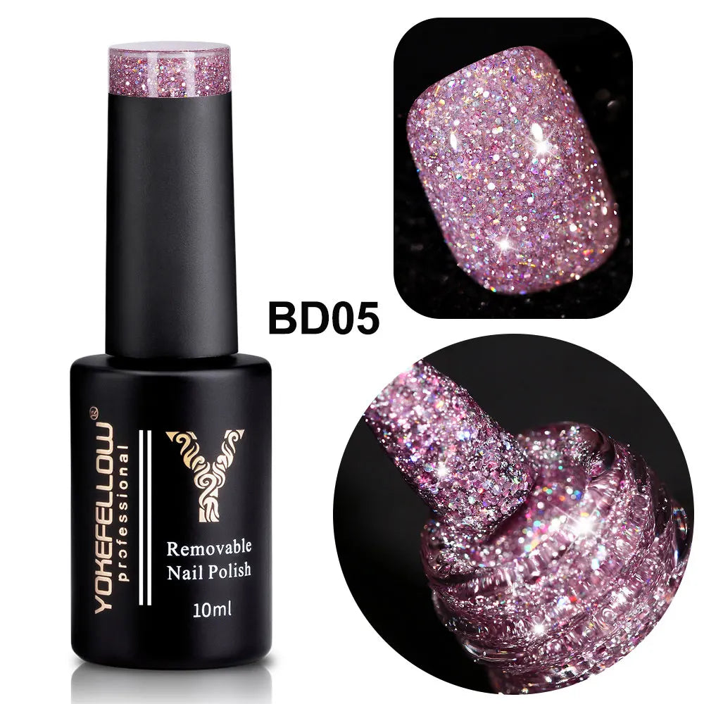 2024 New YOKEFELLOW 10ML Reflective Glitter Gel Nail Polish Soak Off UV Gel Varnish Colorful Nail Gel Polish For Manicure