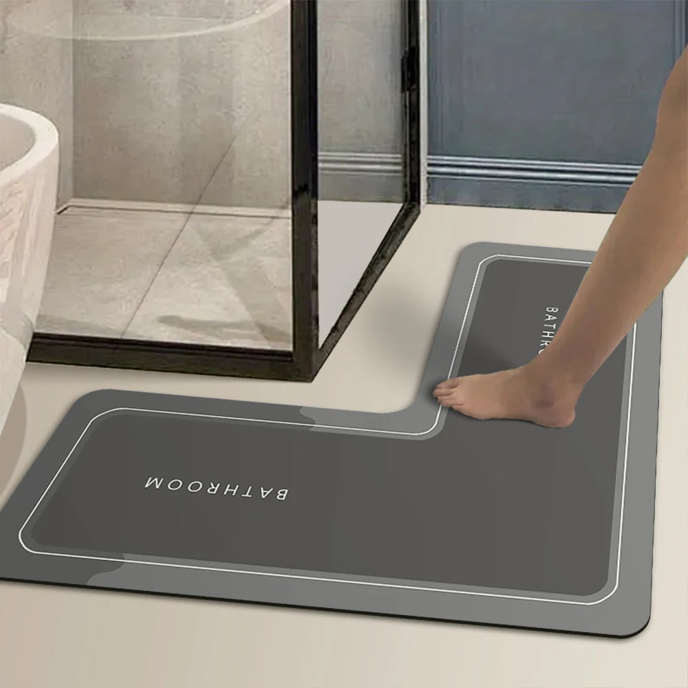 Minimalist diatomaceous earth non-slip mat L-shaped shower room door absorbent mat bathroom mat doormat