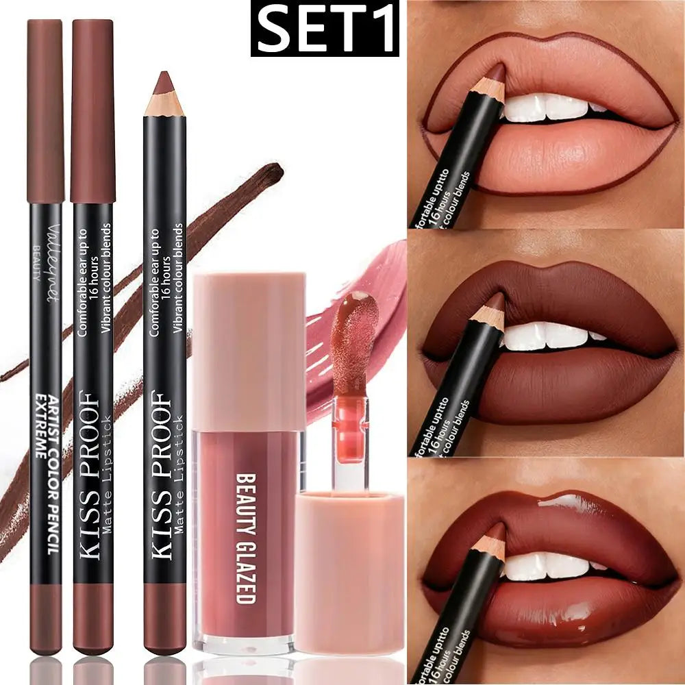 3pcs Lip Makeup Set,Matte Lip Liner+lipstick+Moisturizing Ip Oil,Defines Lips, Long-lasting Color, Waterproof and Sweatproof.