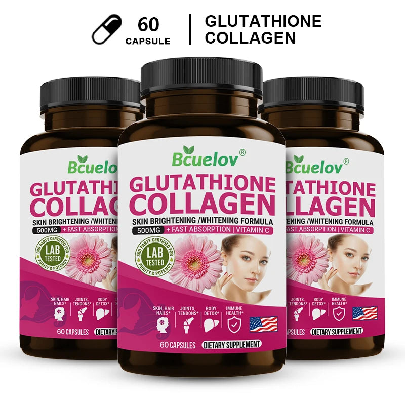 L-Glutathione 500mg Collagen Supplement Vitamin C Antioxidant Skin Brightening Whitening Skin Hair Nails Immune Brain Health