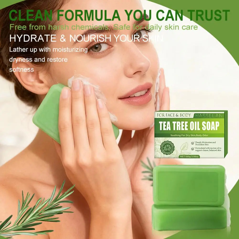 Green Tea Tree Soap, Soap Bar with Tea Tree Oil, Natural Soaps for Face Body Hand Skin Cleaning,Gentle Exfoliating Bar Soap