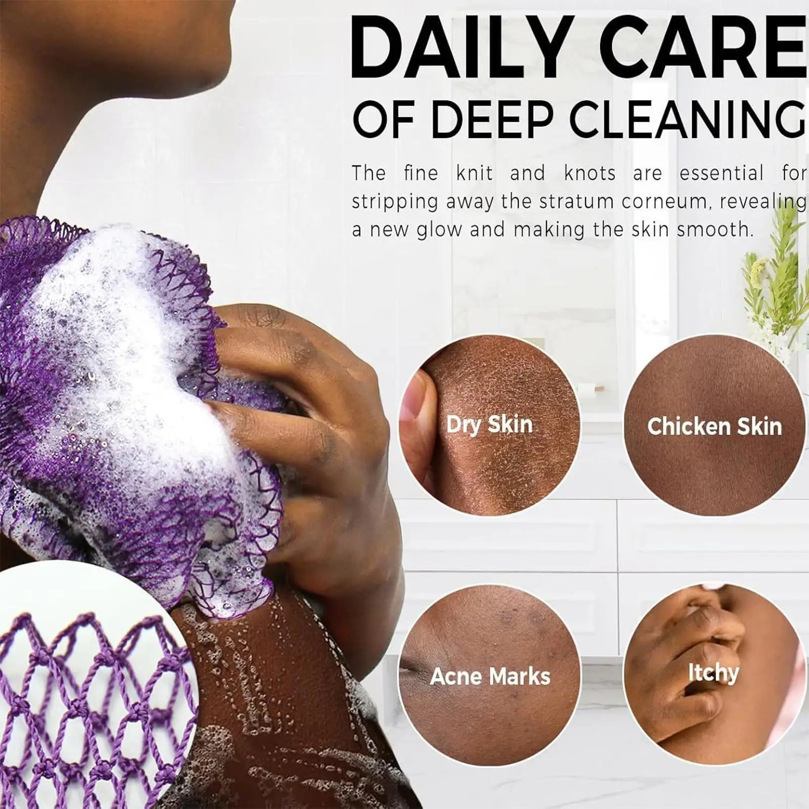 1pc African Net Bath Sponge Exfoliating Washcloth Double Side Loofah Towel Back Shower Scrubber Body Bathroom Accessories
