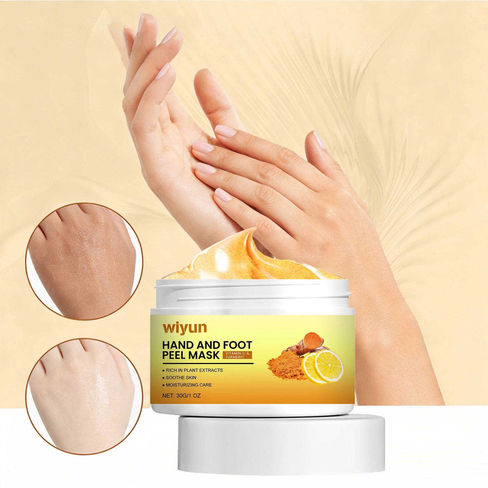 Vitamin C Turmeric Peel Mask for Hand and Foot Exfoliating Repair Dry Cracked Feet Heel Soothing Moisturizing Feet Mask Hand Spa