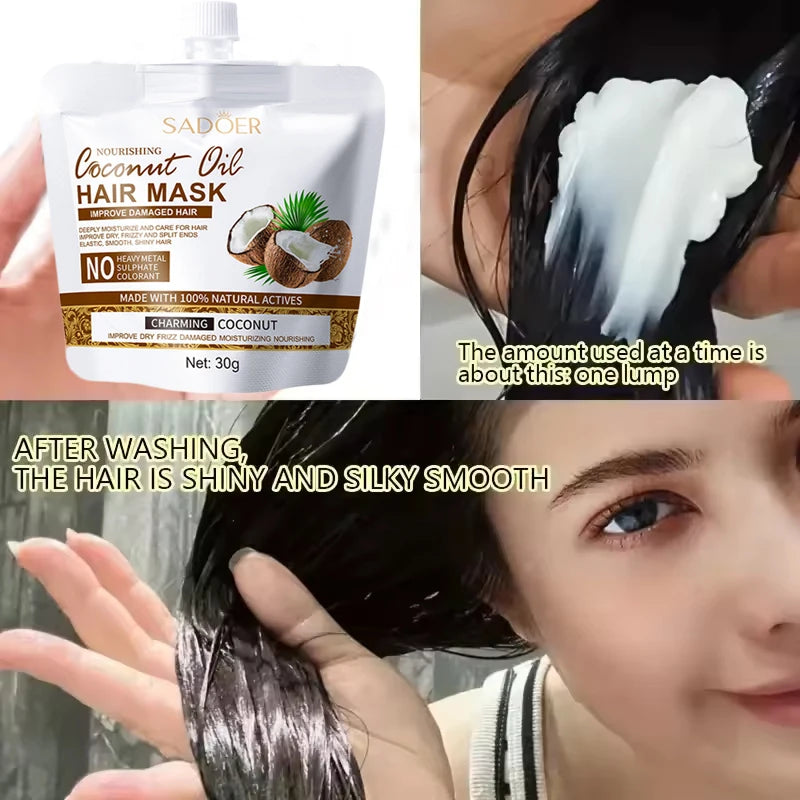 Magical Coconut Oil Hair Mask Instant Repair Soft Smooth Shiny Moisturize Nourishing Hair Care Treatment for Damaged Frizzy Hair