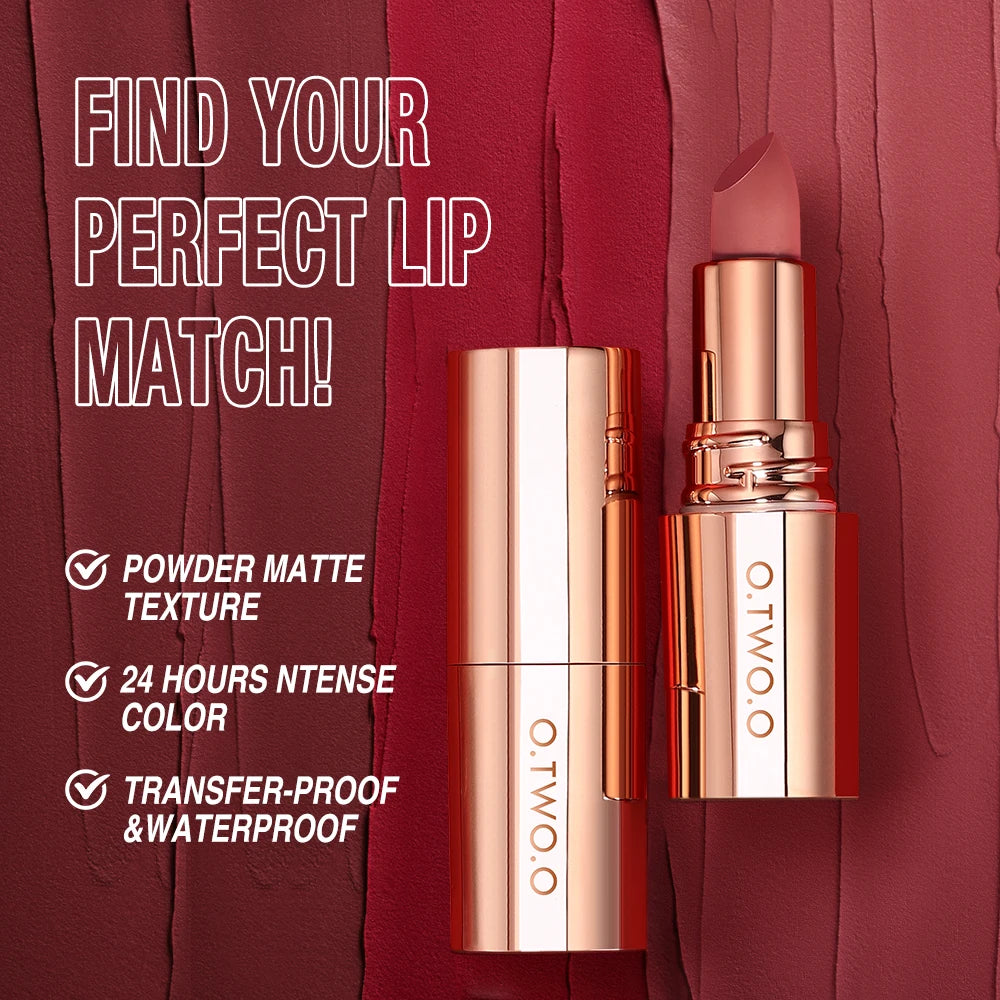 O.TWO.O Matte Lipstick Lip Tint 3 Colors Waterproof Long Lasting Non-stick Cup Sexy Highly Pigmented Velvet Lip Sticks Lip Stain