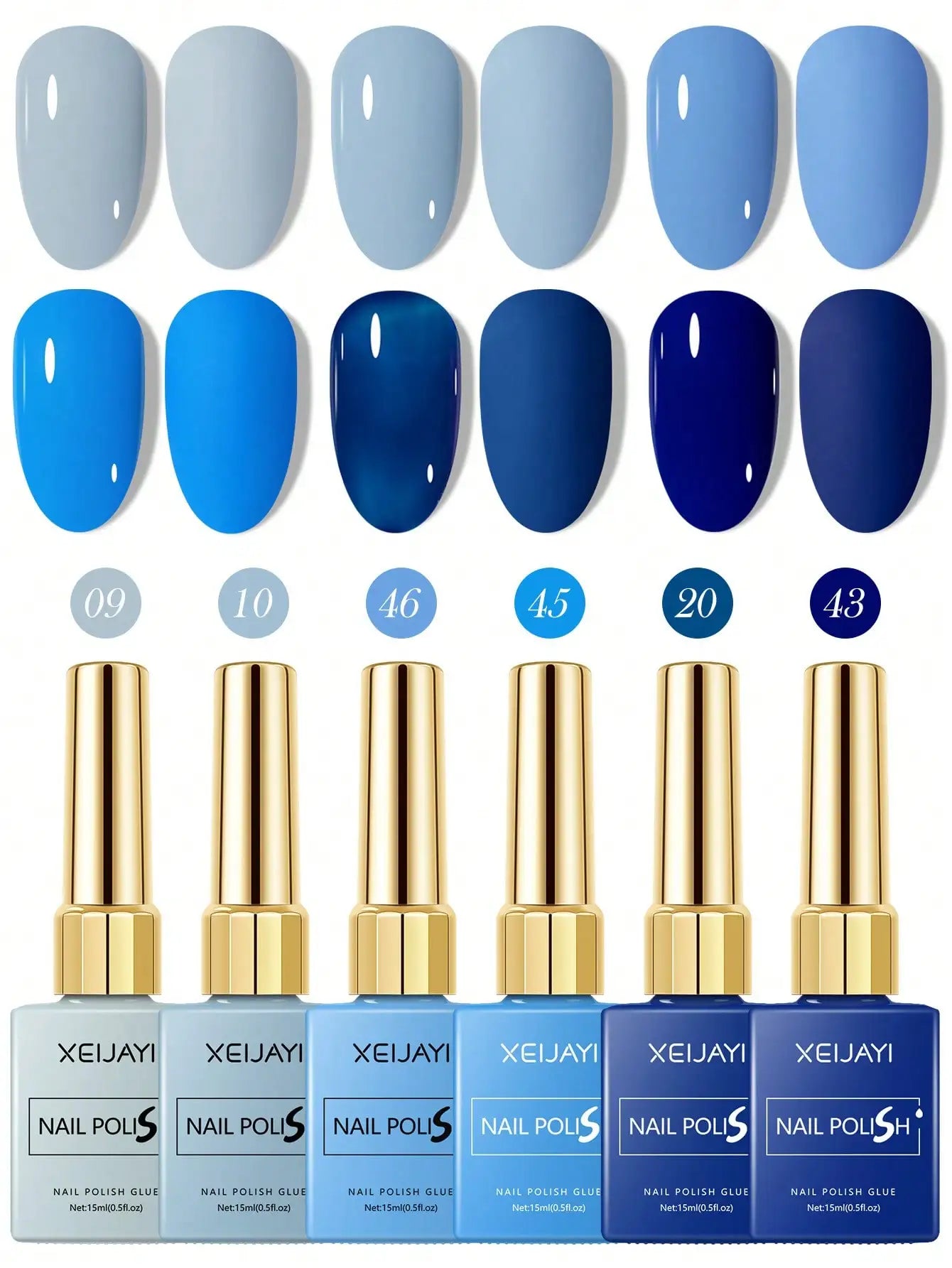6Colors 15ml Blue Gel Nail Polish Series Starter Pure Soak Off No Wipe Nail Gel Polish Suitable For All Seasons