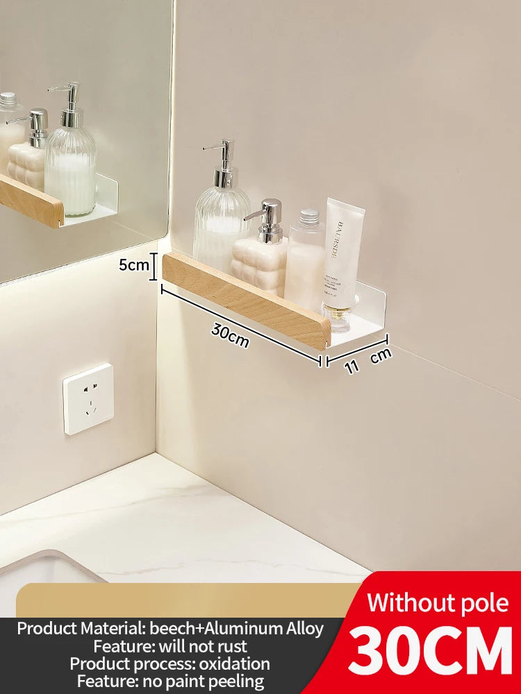 Wood Aluminum Waterproof for Bathroom Shelf Shelves Shampoo Makeup Storage Holder Accessories Kitchen Sorage Bath Accessories