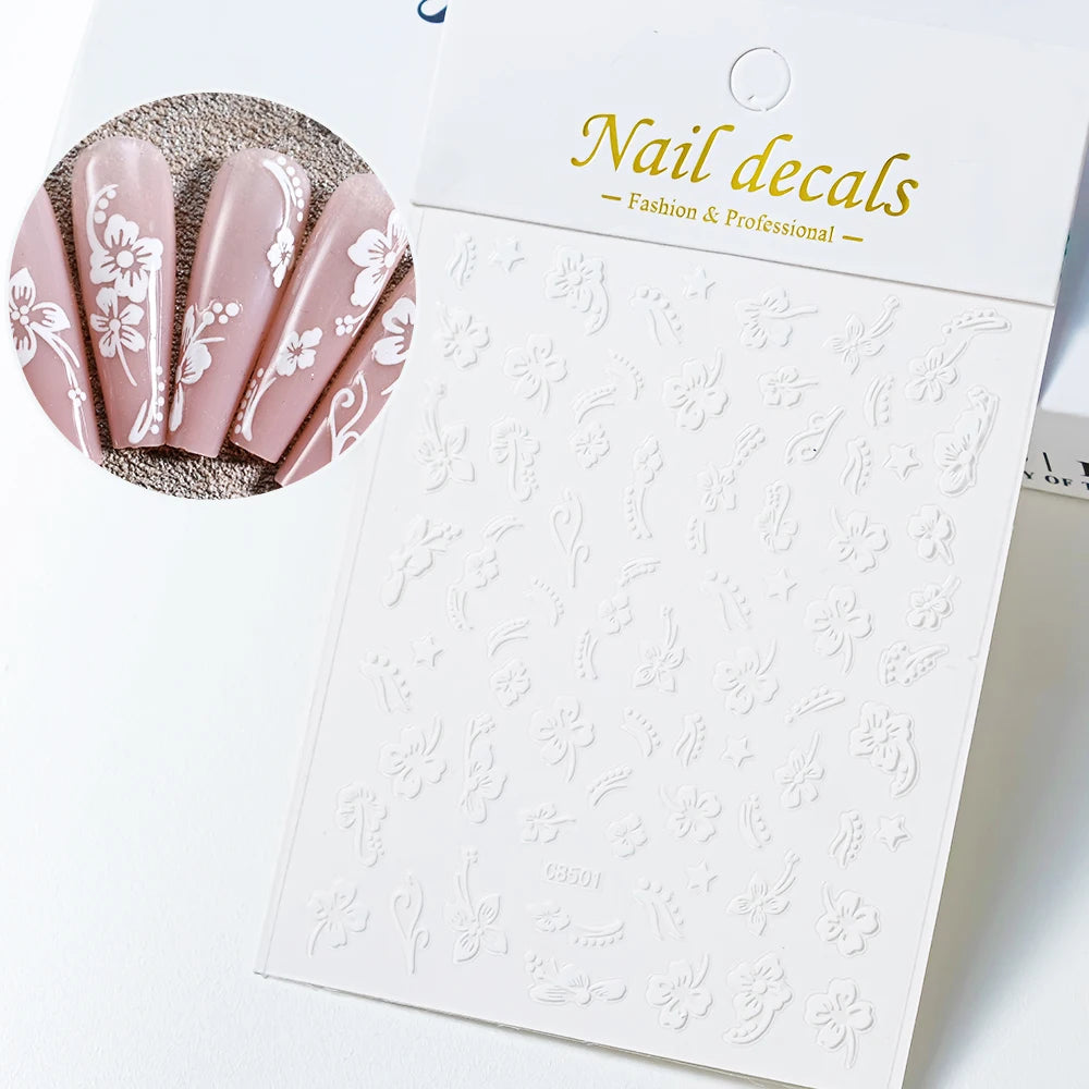 1pc 3D White Hibiscus Flower Nail Art Stickers 8 Colors Hollow Petal Flower Nail Decal Exquisite Gold/Silver/Black Floral Slider