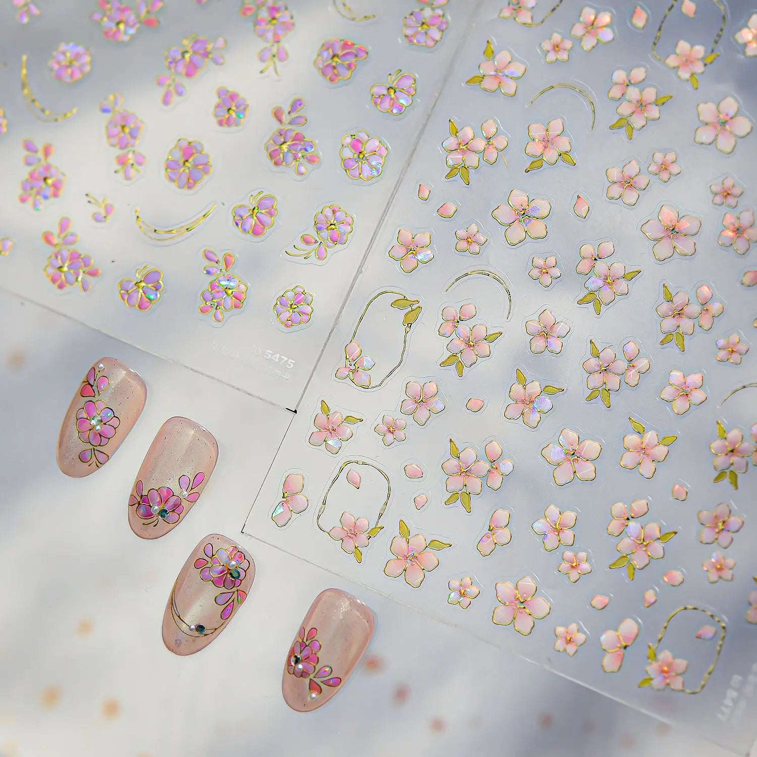 Elegant Pink Purple Flower Rose Colourful Gentle Petal Peach Blossom Metal Shiny Self Nail Art Sticker Decoration Manicure Decal